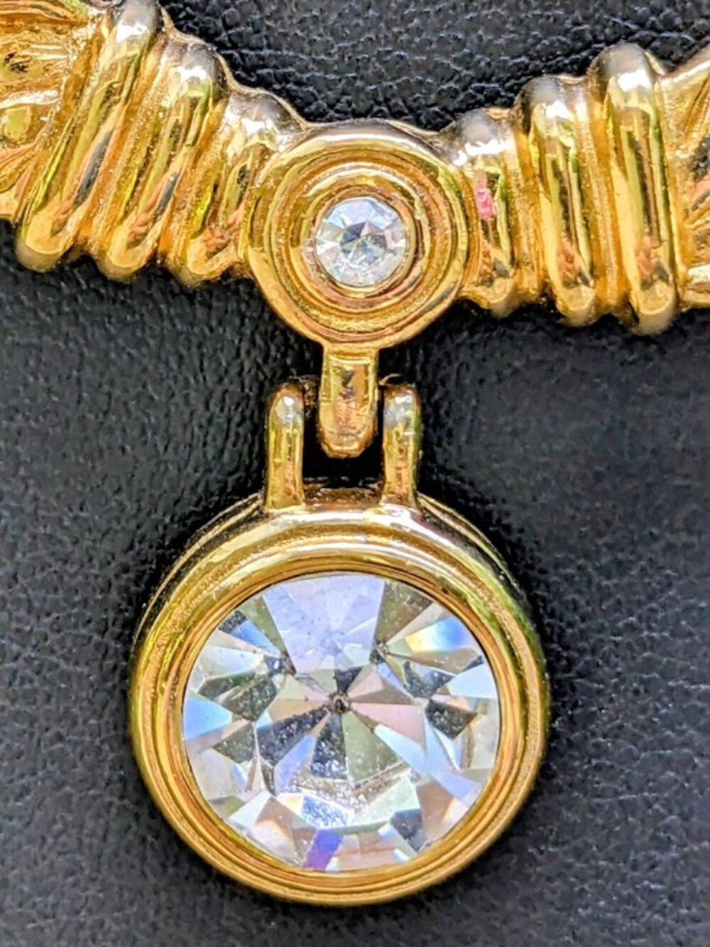 Classic collar-style necklace with large crystal pendant